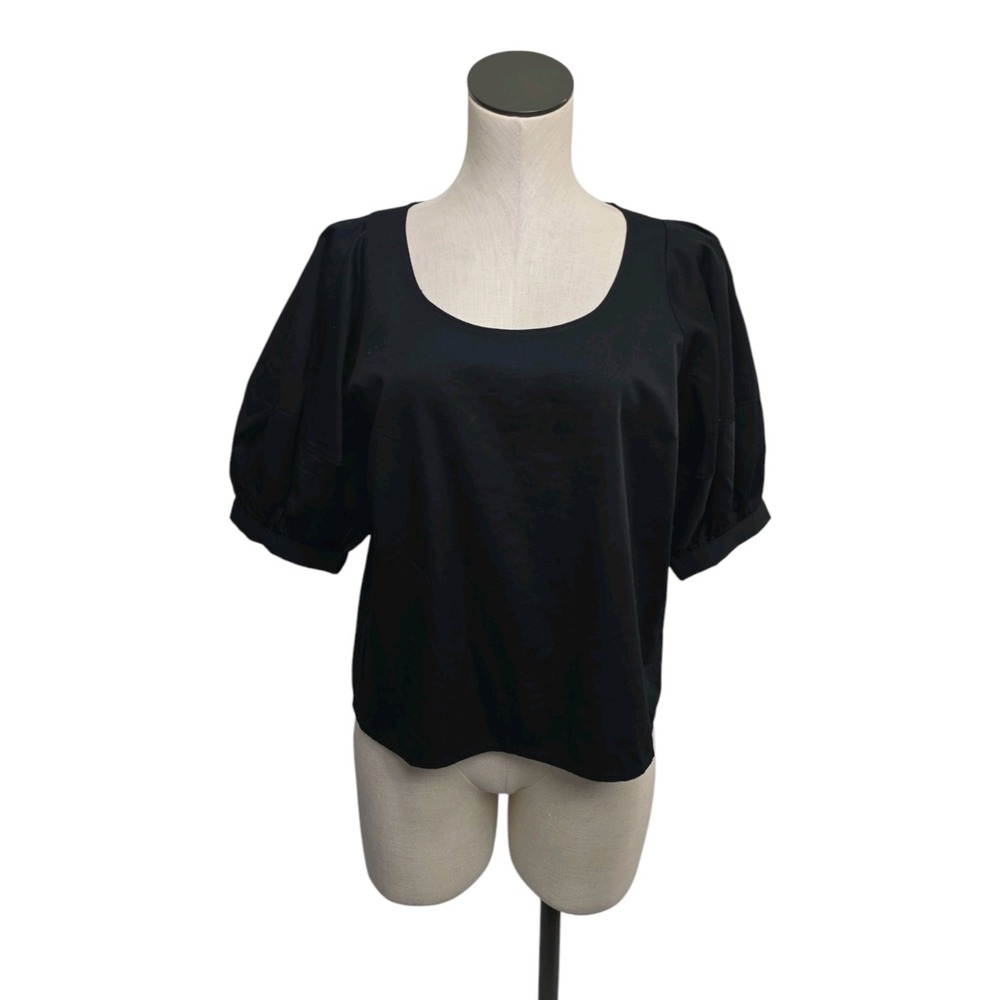 Madewell Puff Sleeve Scoop Neck Cotton Poplin Top True Black NT780 Womens Small